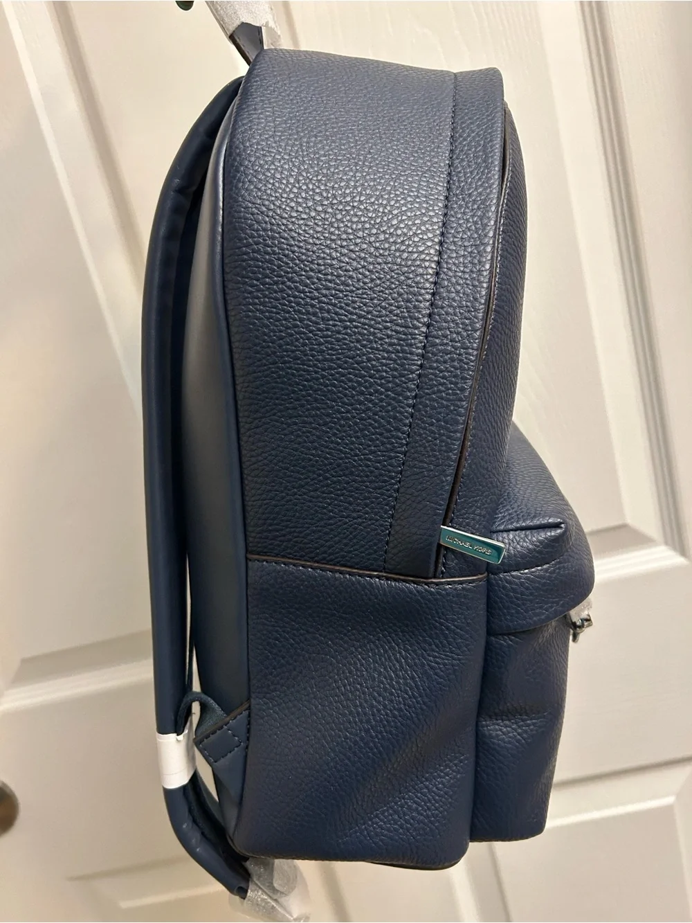 Michael Kors Navy Pebbled Leather Backpack with Silver Chain
